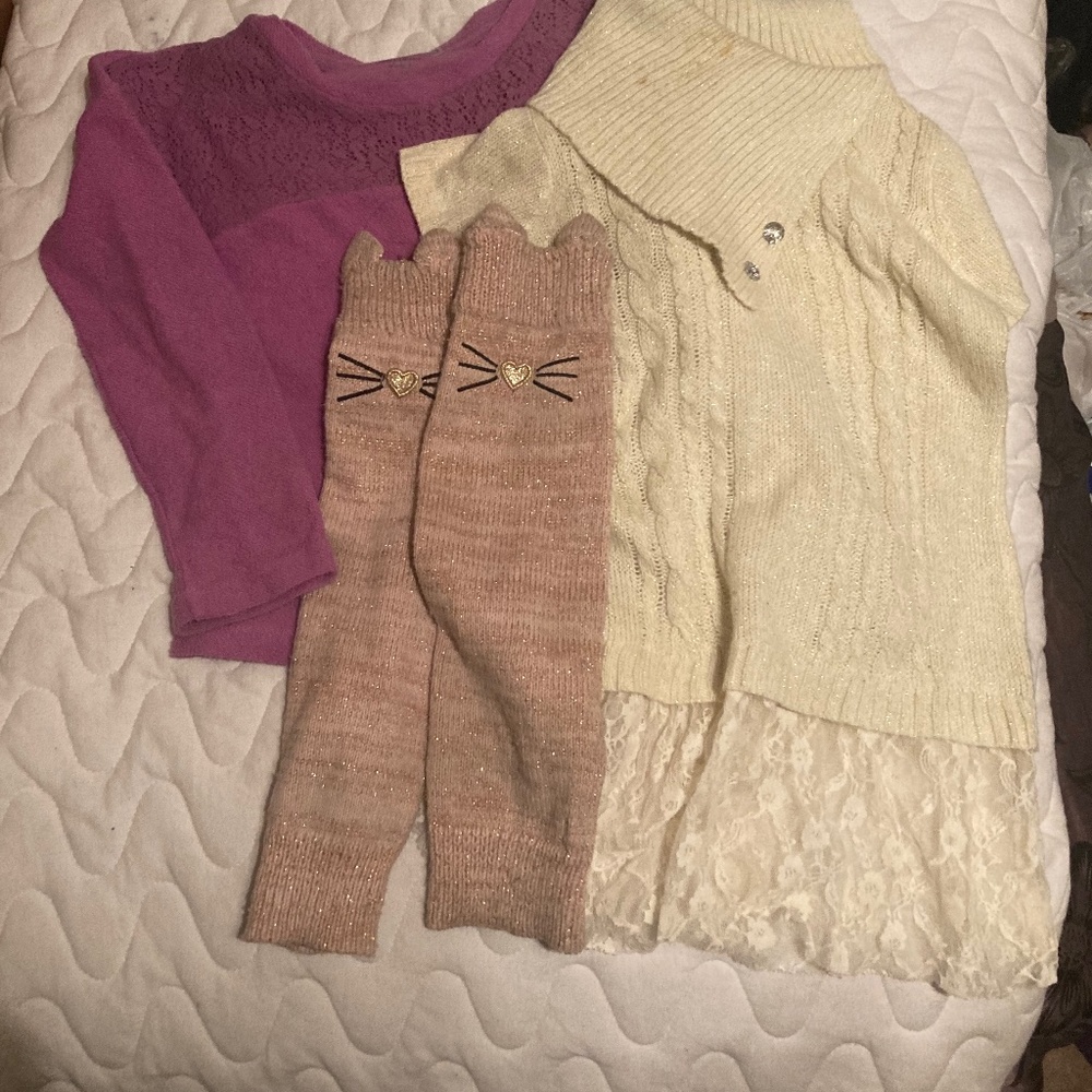 Cat Leg warmer Lace Rhinestone mock Neck Chunky Glitter Sweater Sweatshirt Pink